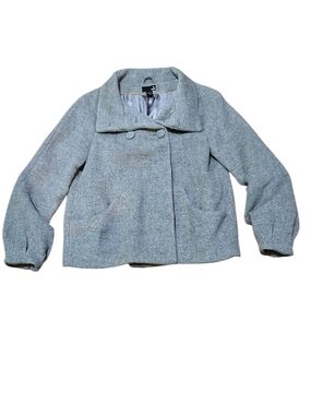 ​H&M Grey Wool Blend Short Peacoat Jacket Womens Size 8 Double Breasted Flared